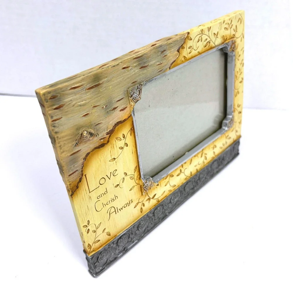 Rustic Faux Birch Bark Love Cherish Always 4x6 PhotoFrame Rustic Woodland Nature